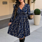 Cross Mirror Plus Size Women V neck Bubble Long Sleeve Smocking Waist Cake Plump Girls Retro Floral Dresses