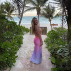 Dress Casual Gradient Print Strapless Waist