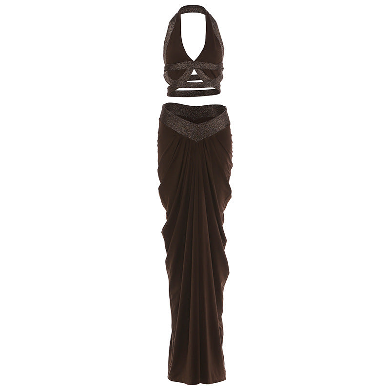 Women's Ruffled Cropped Top And Skirt Two-Piece Set