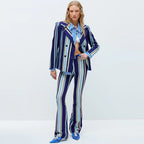 Women's Striped Blazer Flared Pants Two Piece Sets