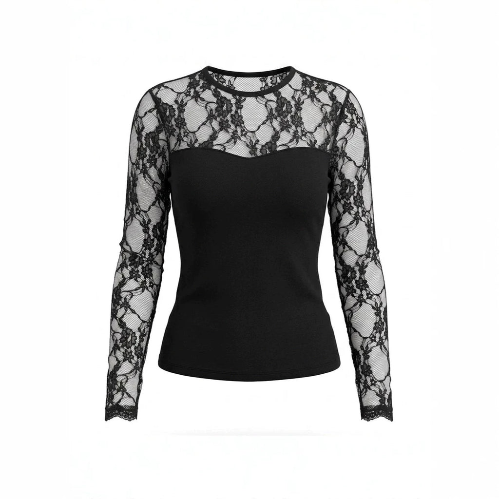 Women Clothing Lace Knitted Top Mesh Hollow Out CO Slim Fit