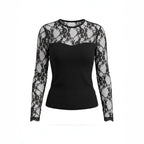 Women Clothing Lace Knitted Top Mesh Hollow Out CO Slim Fit