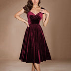 Women's Burgundy Velvet Off-Shoulder Dress