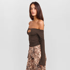 Autumn Off-Neck Cutout Flared Long Sleeve Backless Slim