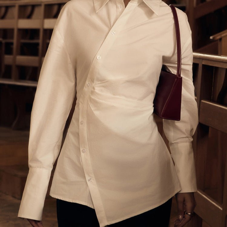 Cotton White Collared Long Sleeve Waist Shirt