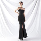 Women's Art Bag Buckle Hand Ordered Ostrich Feather Satin Long Evening Dress