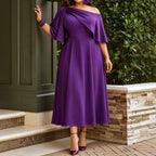 Women's Plus Size Purple Off-Shoulder Midi Dress
