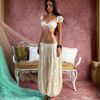 Women's Puff-Sleeve Cutout Top & Trousers Set