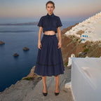 Women's Lace-Embroidered Shirt and Long Skirt Set