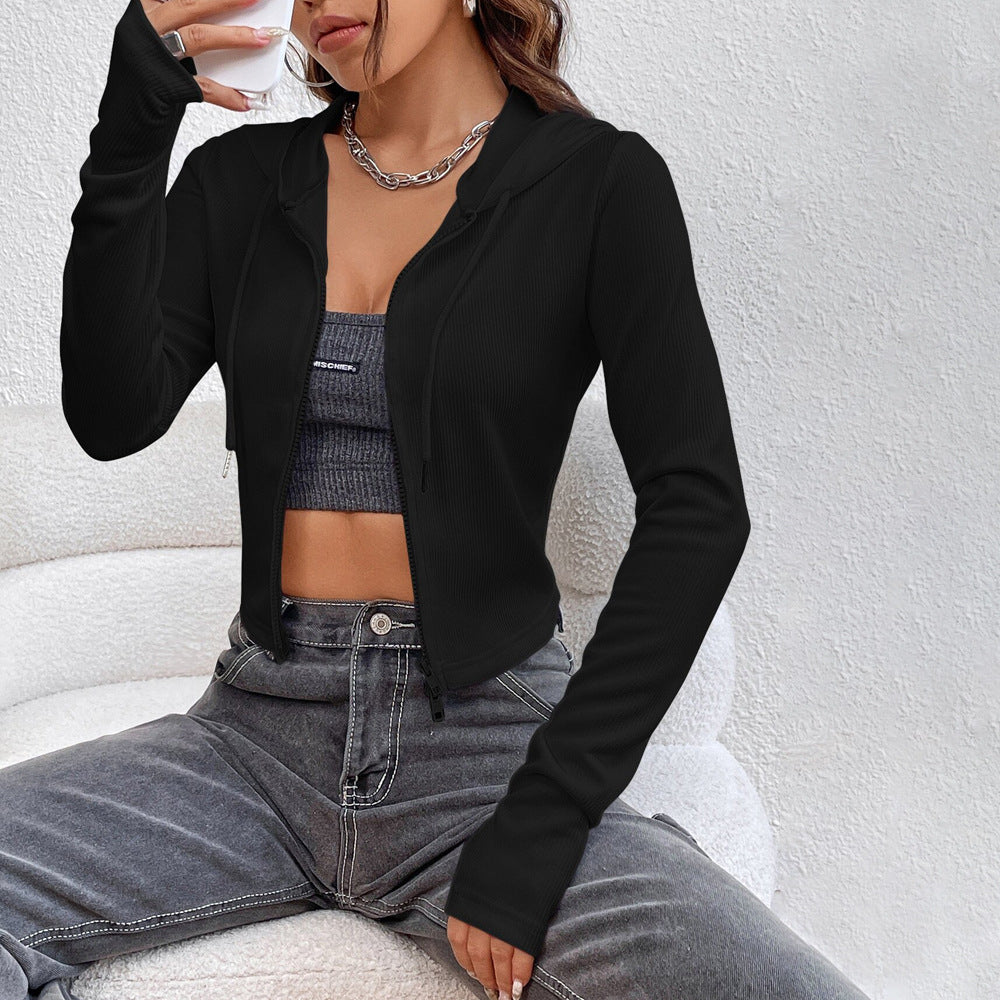 Street Zipper Cardigan Outerwear Long Sleeved Top Women