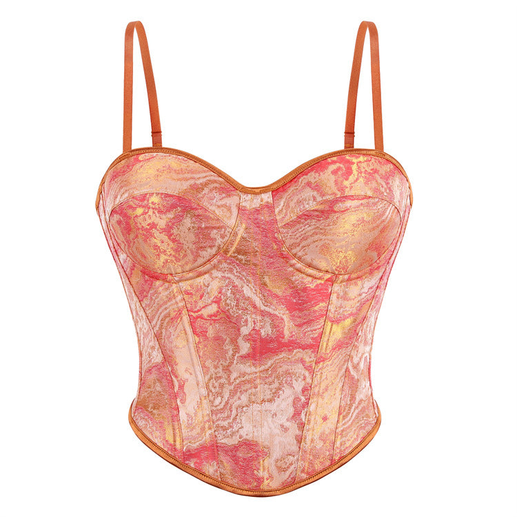 Women's Orange Double Shoulder Strap With Cup Women Tube Top Court Body Shaping Top