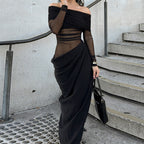 Summer Maxi Dress Off The Shoulder Mesh Cutout