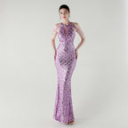 Embellished Thin Chain Decorative Fishtail Dress Sequined Evening Dress Light Luxury Minority Cocktail Ceremony