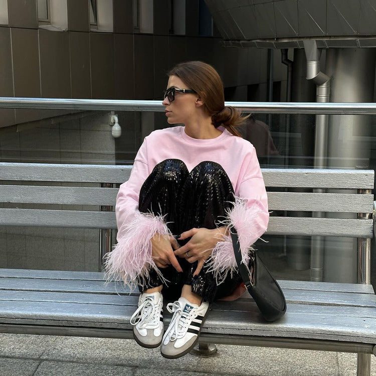 Feather-Stitching Long-Sleeve T-Shirt