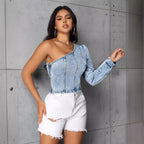 Women's Asymmetric One-Shoulder Denim Top