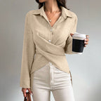 Women Long Sleeved Shirt A Collared Tied Slim Fit Office