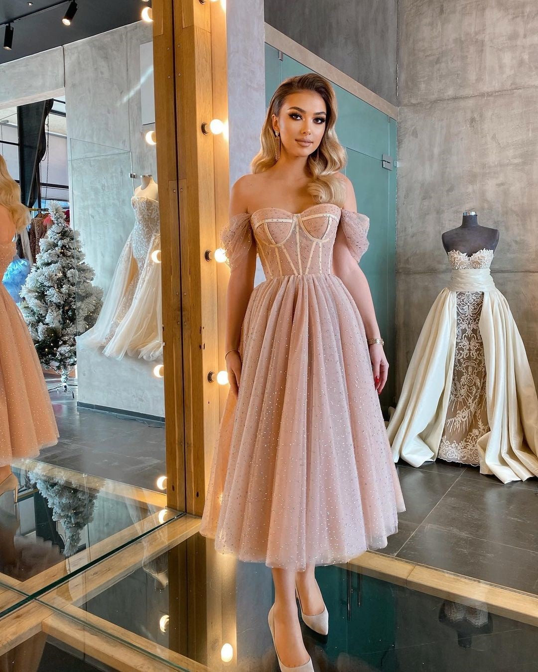 Wedding Party Formal Cocktail Sequin Princess Mid-Length Dress Party Formal