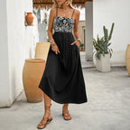 Women's Summer Elegant Simple Slim Fit Embroidery Sling Dress Maxi Dress