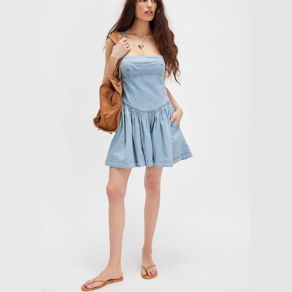 Women's Women Clothing Summer Solid Color Backless Slim High Waist Denim Dress Women