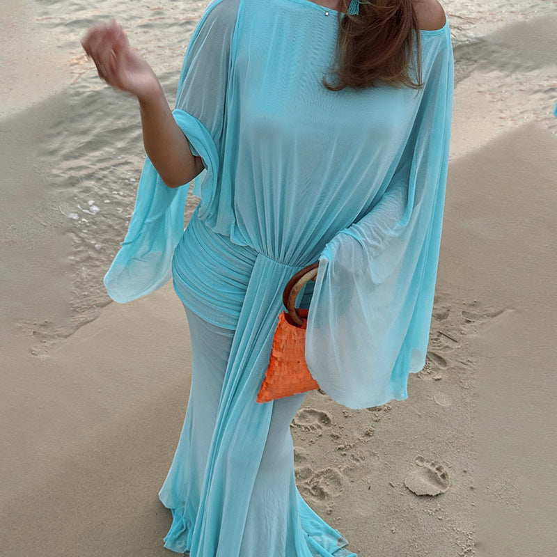 Women's Sheer Backless Ribbon Dress