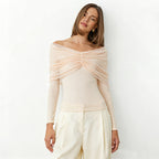 Women's Off-Shoulder Pleated Long-Sleeve Top