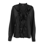 Women's Black Satin Stand Collar Blouse