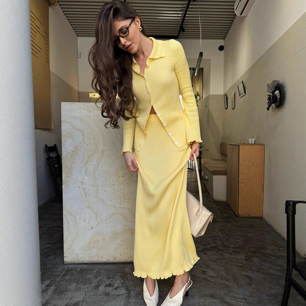 Women's Knit Long-Sleeve Skirt Suit Two-Piece Set