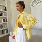 Women's Lantern Sleeve Jacquard Shirt Wild Polo Collar Small Hollow Out