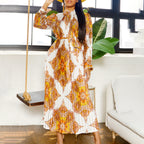 Women's Autumn Printed Long Sleeve Pleated Dress