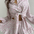 Floral Collared Shirt & Ruffle Shorts Set