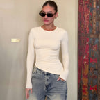 Women's Ruched Crew Neck Long Sleeve Top