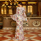Women's Floral Sequin Long-Sleeve Fishtail Evening Maxi Dress