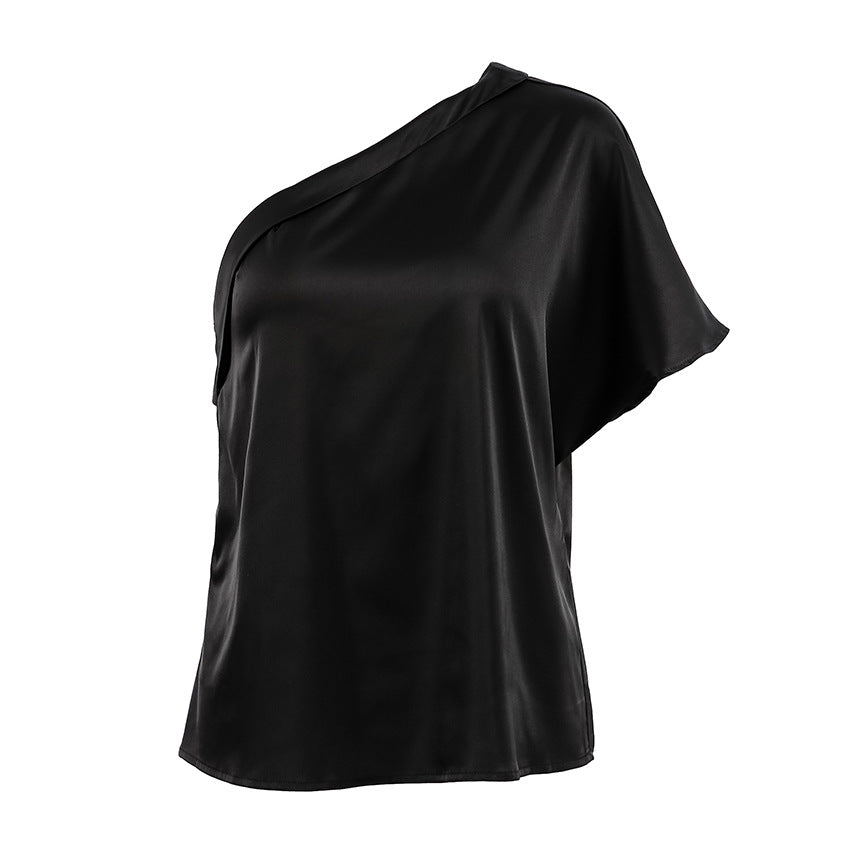 Women's Satin Asymmetric One-Shoulder Top