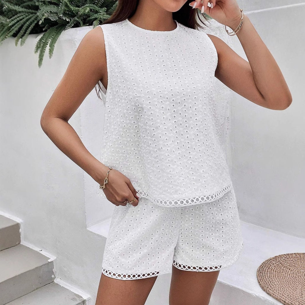 Embroidered Vest & Shorts Set