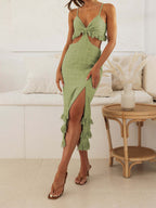 Women's Personalized Sling Dress Close Fitting Sheath Long Slim Fit Slit Hemline At Hem Backless Dress