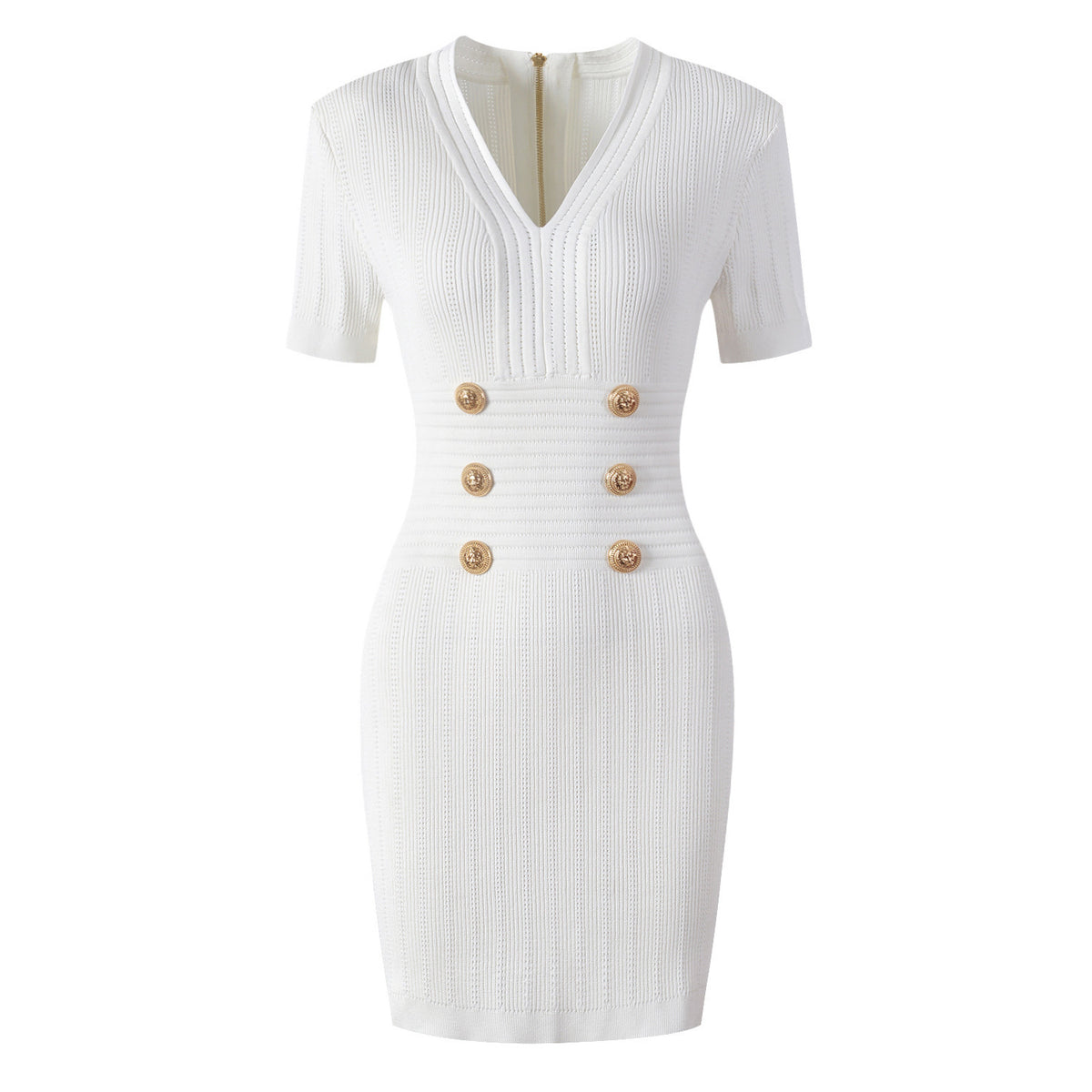 Goods High Quality Knitted Fabric V-Neck Slim Fit Short Sleeve Dress
