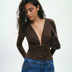 Women's Deep V-Neck Long Sleeve Top