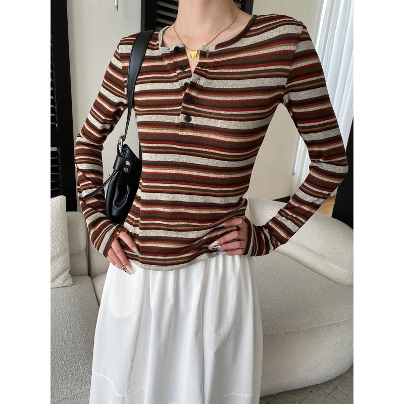 Women's Striped Henley T-Shirt