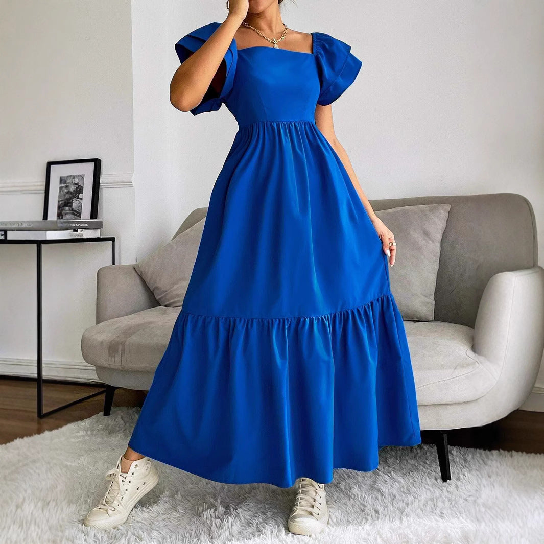 Off-Shoulder Ruffle-Sleeve A-Line Maxi Dress