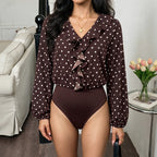 Women's Polka-Dot V-Neck Ruffle Jumpsuit