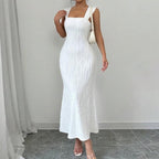 Square Neck Backless Bodycon Midi Dress