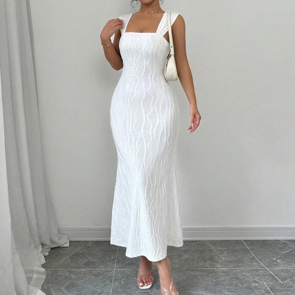 Square Neck Backless Bodycon Midi Dress