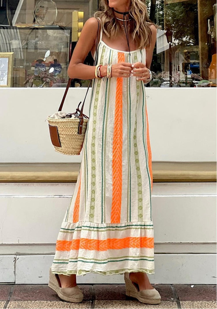 Bohemian Print Strap Loose Dress