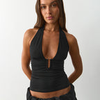 's Pleated Hardware Halter Spaghetti Straps Top
