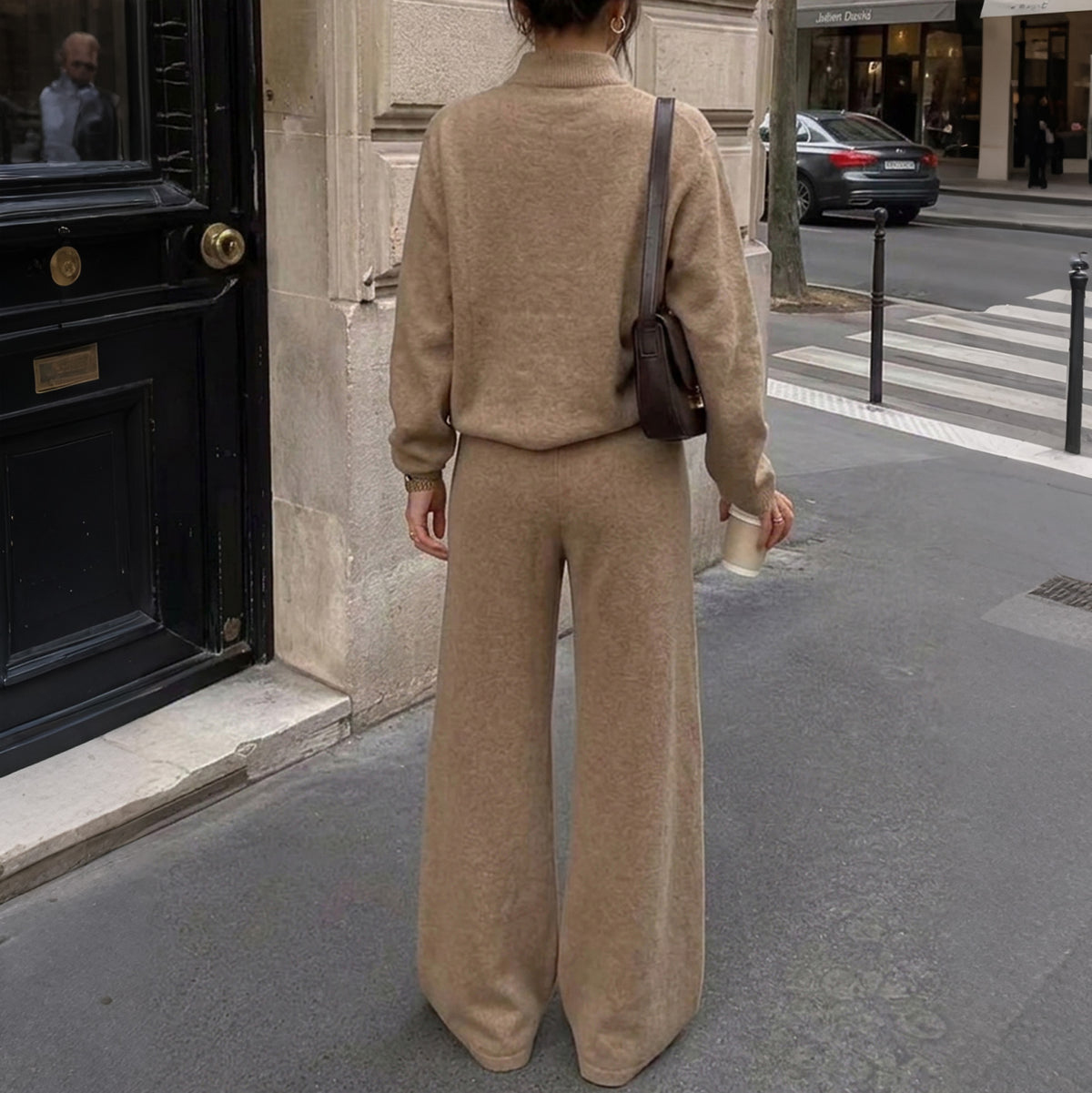 Women's Draped Wide-Leg Pants and Knit Top Set