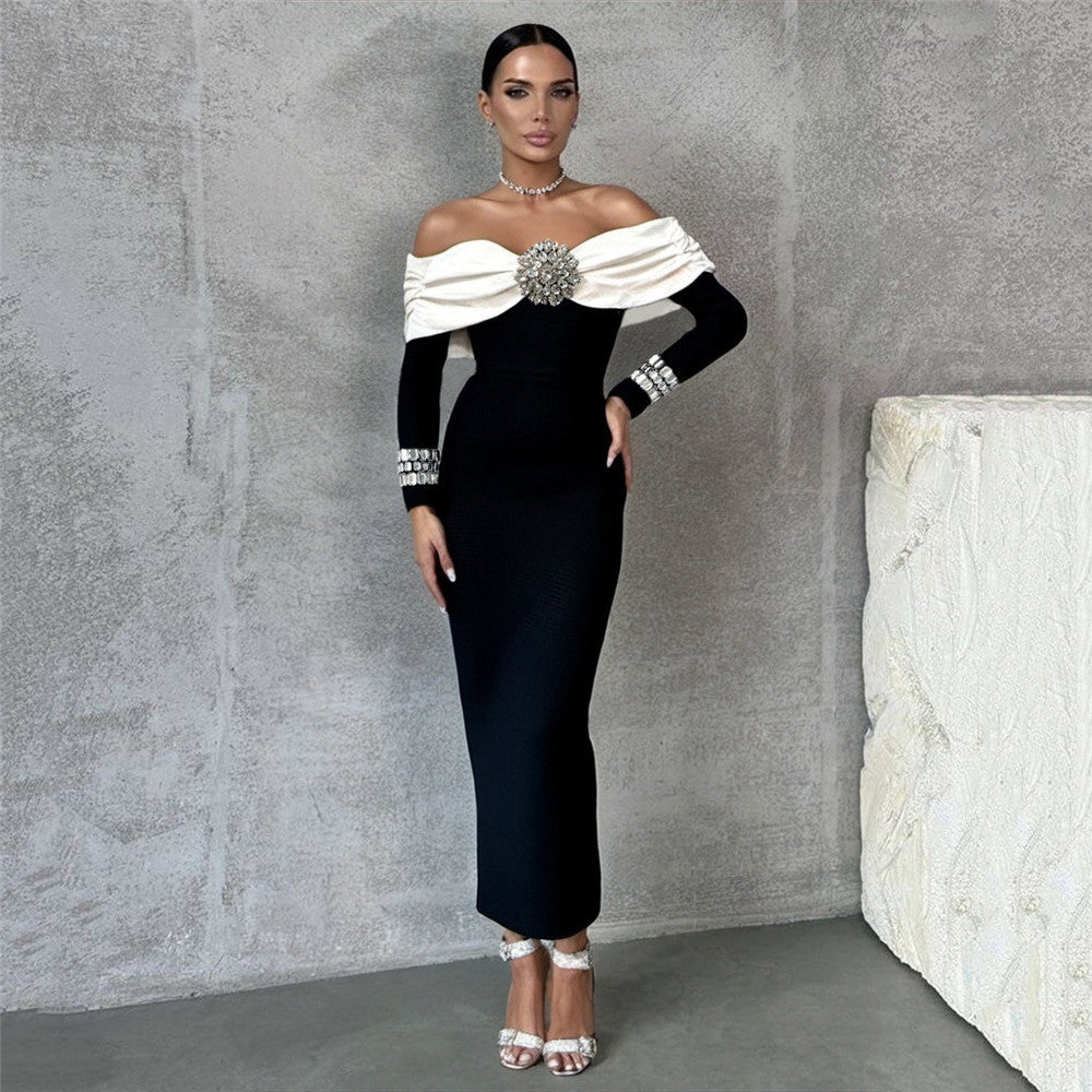 Winter off Neck Backless Diamond Bandage Party Dress