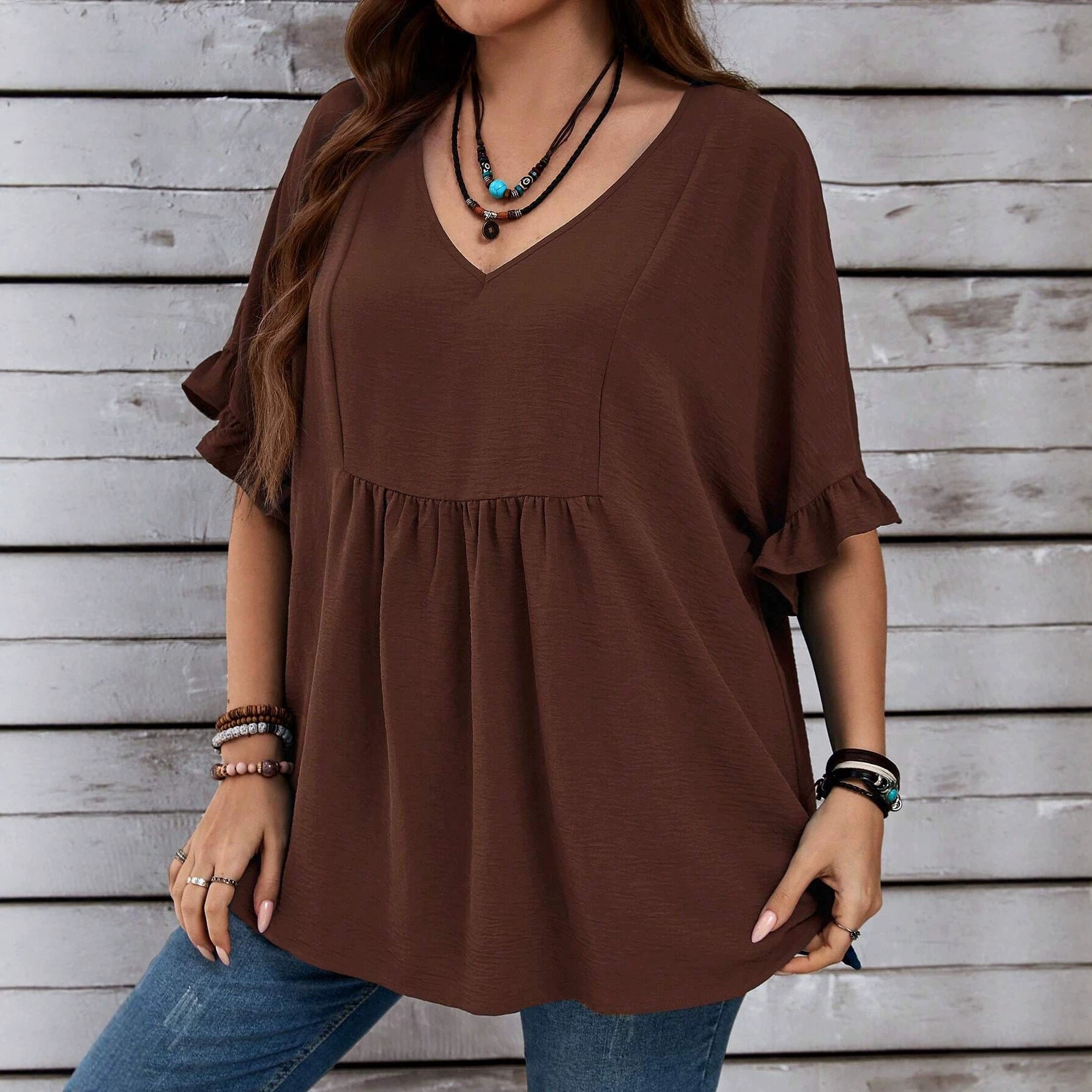 Women's Plus Size V-Neck Ruffle Top