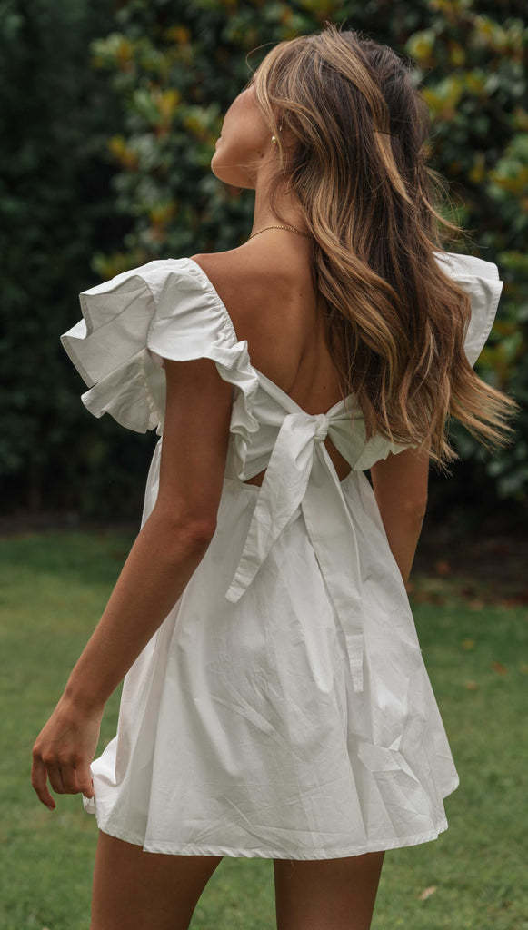 Women's Cotton V-Neck Ruffled A-Line Mini Dress