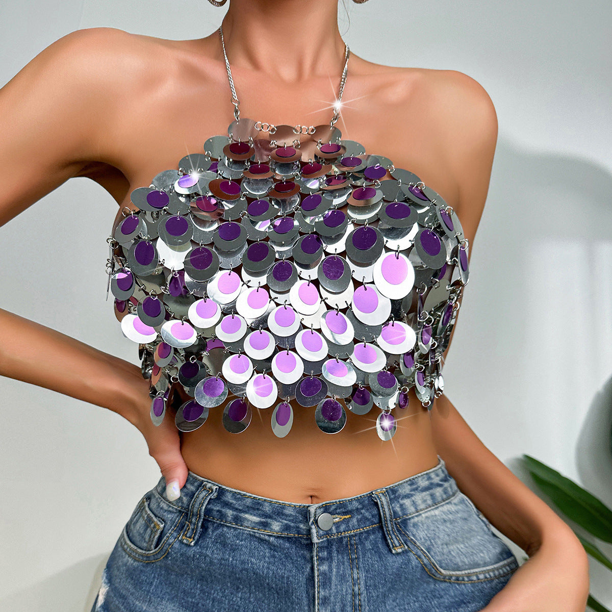 Women's Sequin Halter Vest Top