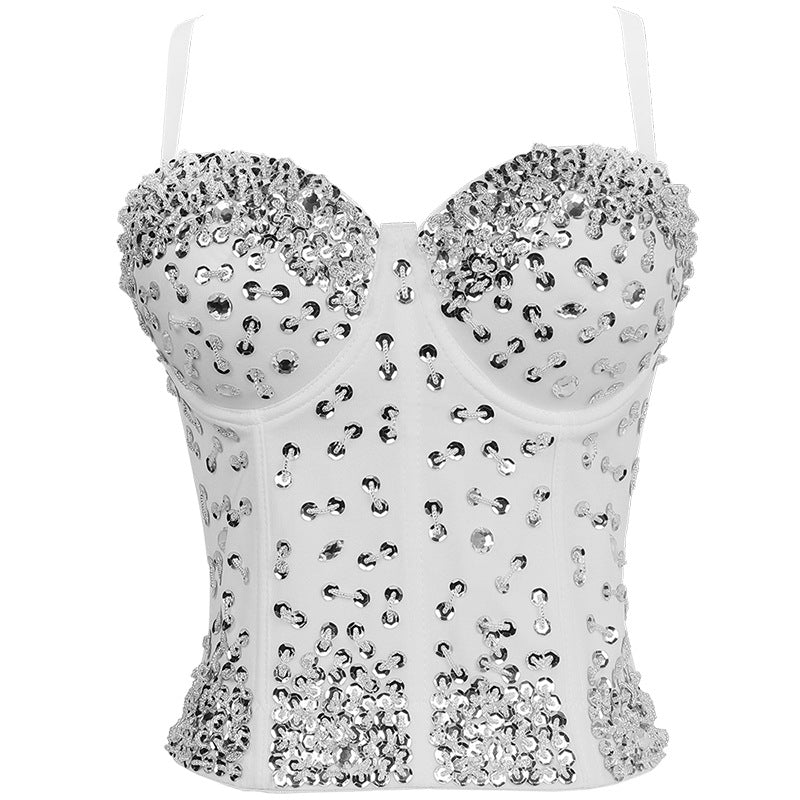 's Corset Beaded Sequ Waist Strap Three Dimensional With Chest